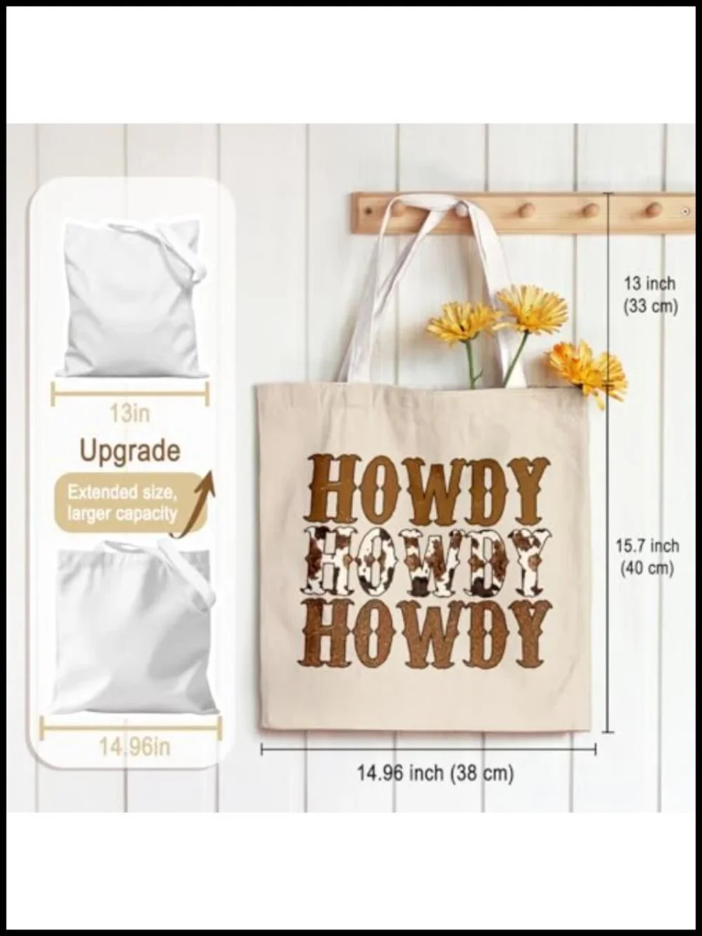 Vintage Western Canvas Tote Bag - Reusable Grocery Shopping Bag